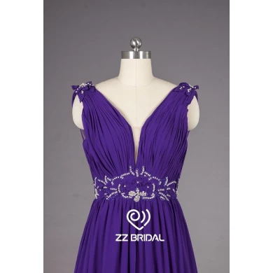 ZZ Bridal v-cou-et v-ceinture arrière, ligne applique longue robe de soirée