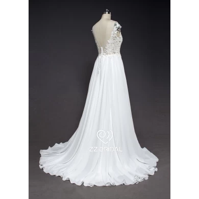 ZZ Bridal v-cou et v-Neck mousseline de soie a-ligne robe de mariée