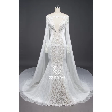 ZZ свадебное платье 2017 V-шея и длинная муфта Свадебная одежда