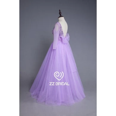 ZZ bridal V-neck long sleeve back bowknot long evening dress