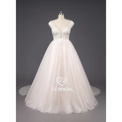 ZZ bridal V-neck strapless lace appliqued A-line wedding dress