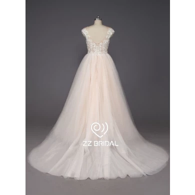 ZZ bridal V-neck strapless lace appliqued A-line wedding dress