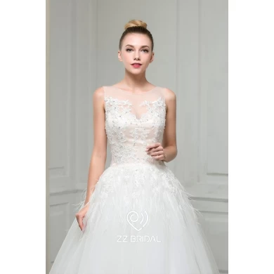 ZZ невеста 2017 лодка шея перо аппликуед A-Line свадебное платье