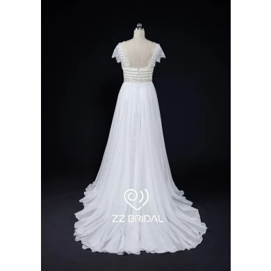 ZZ Bridal Cap-Ärmel Beaded Chiffon Wedding Dress