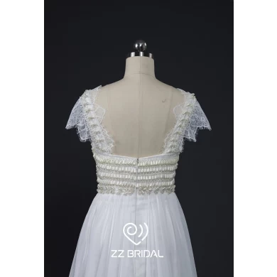ZZ Bridal casquette-manches perles de mariage en mousseline de soie