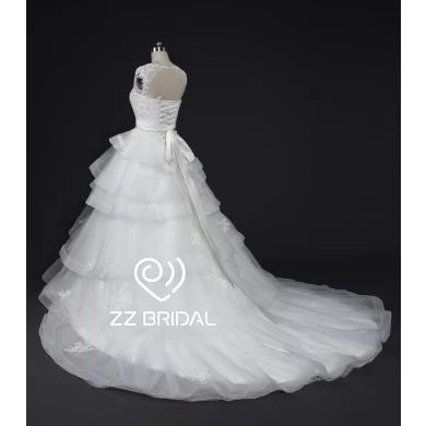 ZZ bruids capsleeve gegolfde lace opgestikte bal toga trouwjurk