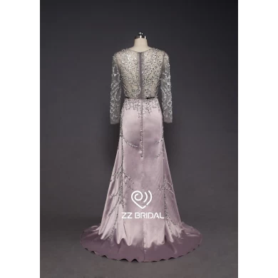 ZZ bridal deep V-neck  long sleeve beaded long evening gown