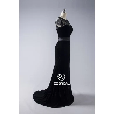 ZZ аппликуед бархатный вырез на линии длинное вечернее платье