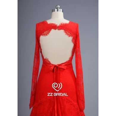 ZZ Bridal Long Sleeve v-neck Red Lace a-line langer Abend Kleid
