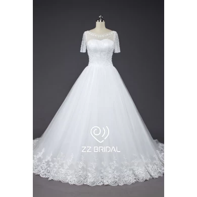 ZZ bridal new style lace-up short sleeves lace A-line wedding dress