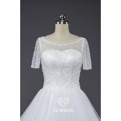 ZZ bridal new style lace-up short sleeves lace A-line wedding dress