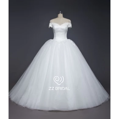 ZZ nupcial apagado hombro Lace-up Ball vestido de novia