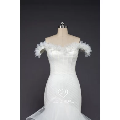 ZZ bridal off-shoulder strap ruffled mermaid wedding dress