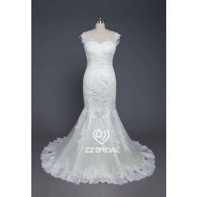 ZZ bridal sexy see through back lace appliqued wedding dress