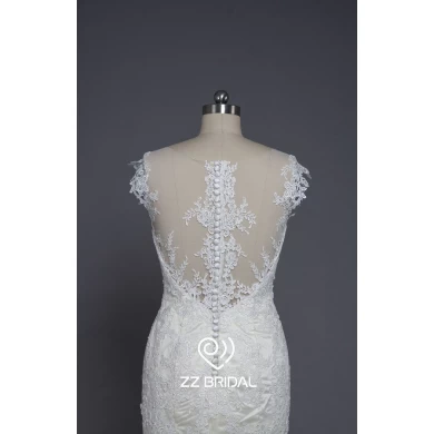 ZZ bridal sexy see through back lace appliqued mermaid wedding dress