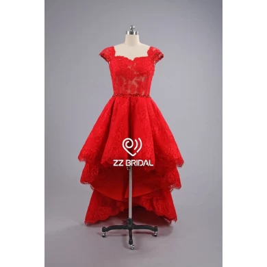 ZZ Suknie ślubne krótki przedni długi tył cap-line rękaw czerwona suknia wieczorowa