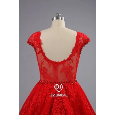 ZZ Suknie ślubne krótki przedni długi tył cap-line rękaw czerwona suknia wieczorowa