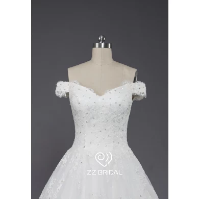 ZZ bridal off shoulder  bowknot lace-up A-line wedding dress
