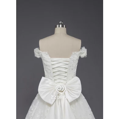 ZZ ombro nupcial cinta bowknot lace-up a-line vestido de noiva