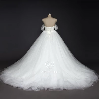 ZZ bridal shoulder strap ruffled ball gown wedding dress