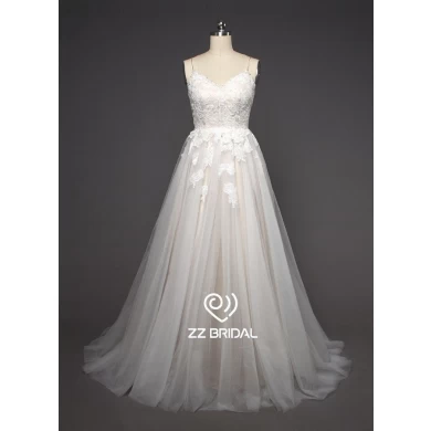 ZZ nupcial espagueti Correa de encaje appliqued una línea de vestido de novia
