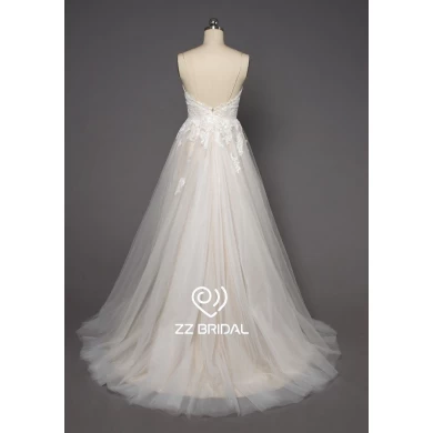 ZZ спагетти с ремнями аппликуед a-Line свадебное платье