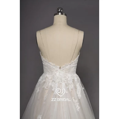 ZZ bridal spaghetti strap lace appliqued A-line wedding dress