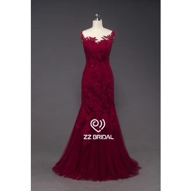 ZZ Suknie ślubne spaghetti strap koronki appliqued syrenka czerwona długa suknia wieczorowa