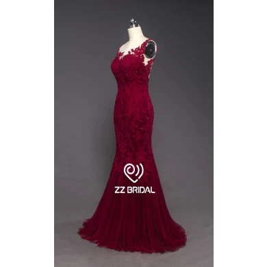 ZZ noiva espaguete cinta renda aplicada sereia vermelho longo vestido de noite
