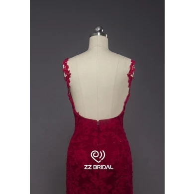 ZZ noiva espaguete cinta renda aplicada sereia vermelho longo vestido de noite