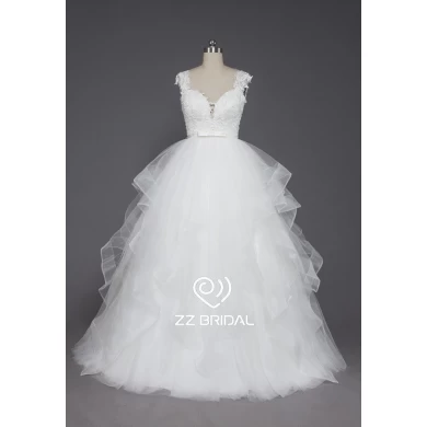 ZZ bridal sweetheart neckline satin belt ruffed A-line wedding dress
