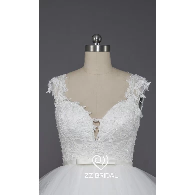 ZZ bridal sweetheart neckline satin belt ruffed A-line wedding dress