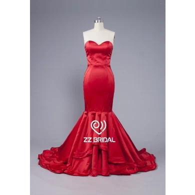 ZZ bridal sweetheart neckline sleeveless red mermaid long evening dress