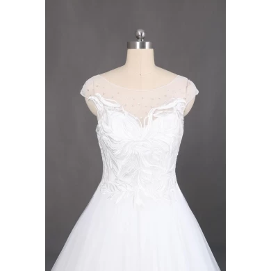 ivory long train wedding gowns with handmade lace applique capshoulder wedding dress