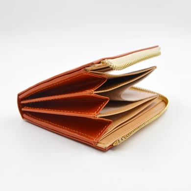 Orange leather woman purse-Ladies leather wallet-Medium leather wallet supplier