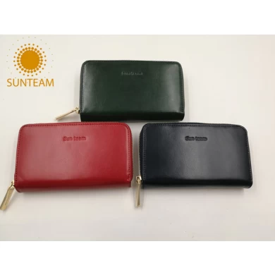 Simple design women long style zipper wallet supplier; Bangladesh geniune leather women wallet manufacturer; Chinese high quality leather women exporter