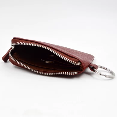 Case de monedas de cuero pequeña-Genuina Leather Boin-Coin Pouch con cadena