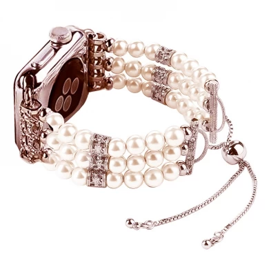 CBAW08 Handgemachte Faux Perlen Perlen Uhr Armband mit Anhänger und Quaste