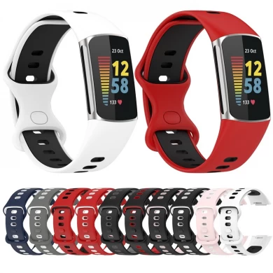 CBFC5-02 Çift Renk Değiştirilebilir Bilek Kayışı Silikon Watch Band Fitbit Şarj 5 Smartwatch için