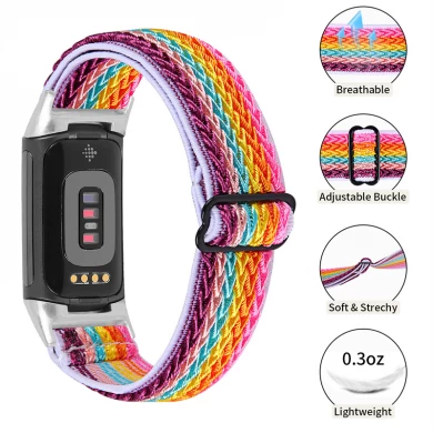 CBFC5-12 Adjustable Elastic Braided Solo Loop Nylon Watch Band For Fitbit Charge 5