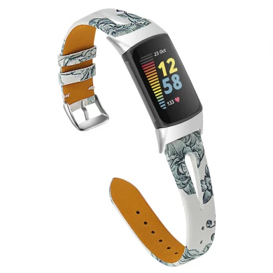 CBFC5-15 Floral Printed Leather Watch Band For Fitbit Charge 5