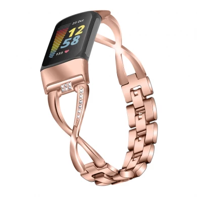 CBFC5-21 Fitbit Charge 용 아연 합금 금속 시계 밴드 5 스마트 시계