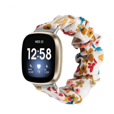 CBFV08 Print Elastic Scrunchie Straps Watch Band For Fitbit Versa 3 Sense Smart Watch