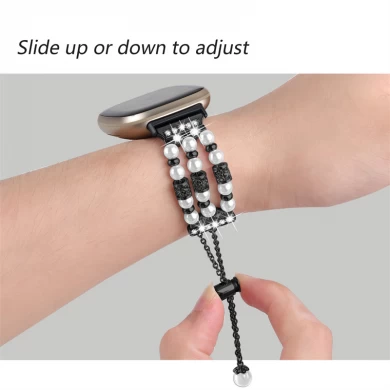 CBFV22 Women Fashion Jewelry Pearl Bracelet Watch Wristband Strap For Fitbit Versa 3