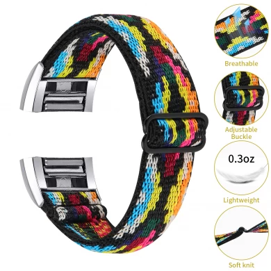 CBFW-C05 Elastic Fabric Nylon Braided Solo Loop Strap For Fitbit Charge 3 4