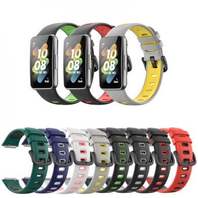 CBHB7-03 مزدوج ألوان سليكون سليكون سليمة لصالح Huawei Band 7 Smart Watch