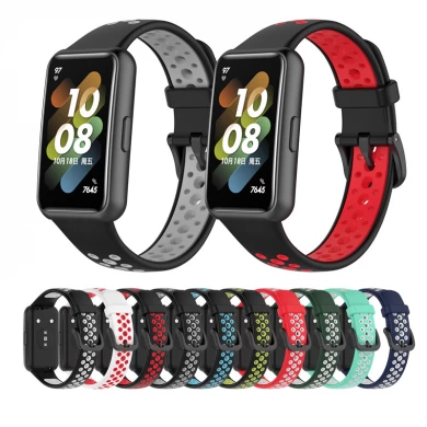 CBHB7-06 Hot Sale Dual Color Breathable Sport Silicone Watchband Bracelet Riem voor Huawei Band 7 Watch