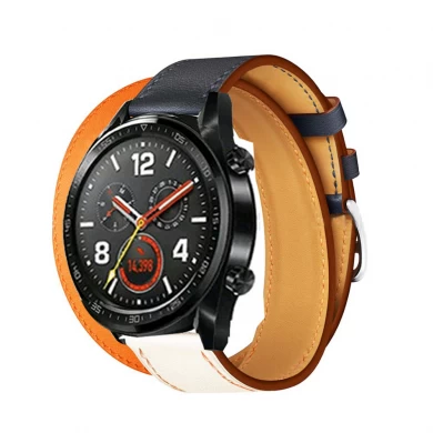 CBHW31 Correa de reloj de cuero genuino de color de contraste de doble recorrido para Huawei Watch GT