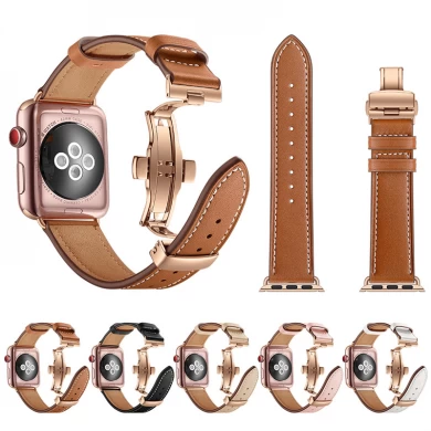 CBIW1025 Trendybay Butterfly Buckle Top Grain Leather Watch Strap For Apple Watch