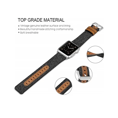 CBIW124 Canvas Leather Watch Bands For Apple iWacth Series 5 4 3 2 1